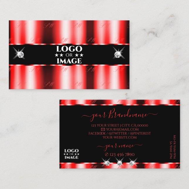 Carte De Visite Joyaux Lumineux Rouge Noir Étincelant Ajouter Logo (Devant / Derrière)
