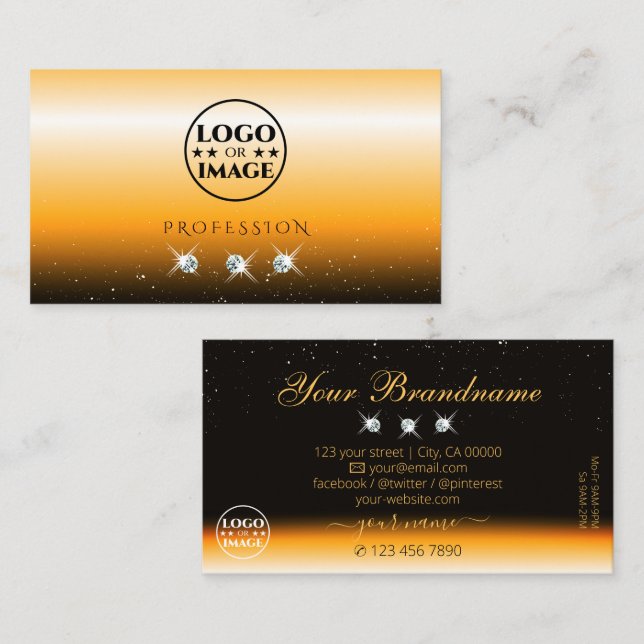 Carte De Visite Joyaux oranges noires avec logo (Devant / Derrière)