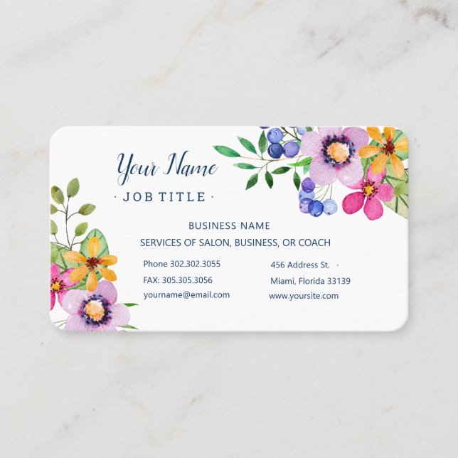 Carte De Visite Joyeuses couleurs primaires Aquarelle Floral Salon (Devant)