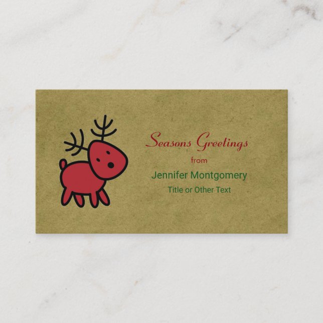 Carte De Visite Joyeuses Fêtes Red Christmas Reindeer (Devant)