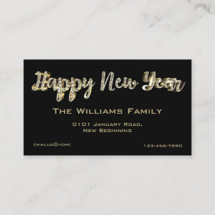Carte De Visite Joyeux Jour de l'An Elegant Chic Black and Gold Sc