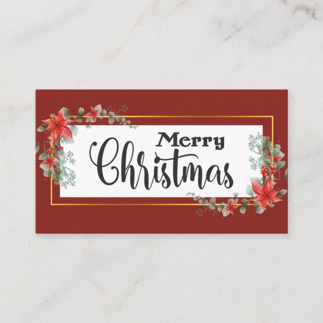 Carte De Visite Joyeux Noël Élégant Rouge Poinsettia Floral (Devant)