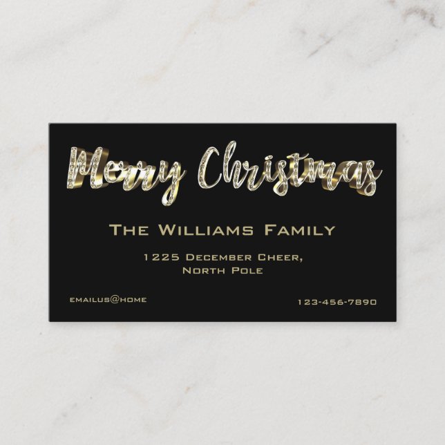 Carte De Visite Joyeux Noël Élégant Script noir et or (Devant)