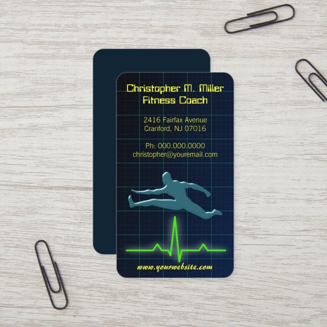 Carte De Visite Jumping Homme Fitness Entraîneur personnel (Devant/Arrière en situation)