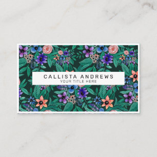Carte De Visite Jungle Vert Corail Aquarelle Verdure Motif