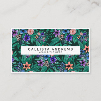 Carte De Visite Jungle Vert Corail Aquarelle Verdure Motif
