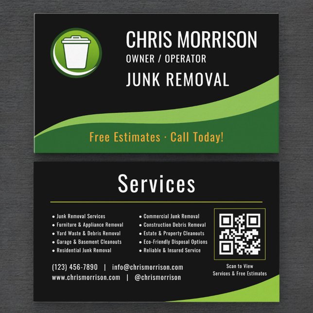 Carte De Visite Junk Removal QR Code (Créateur téléchargé)
