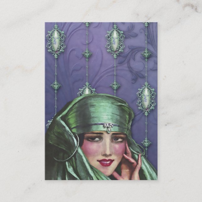Carte De Visite KARMA du CACHEMIRE, DAME EXOTIQUE dans TEAL et (Devant)