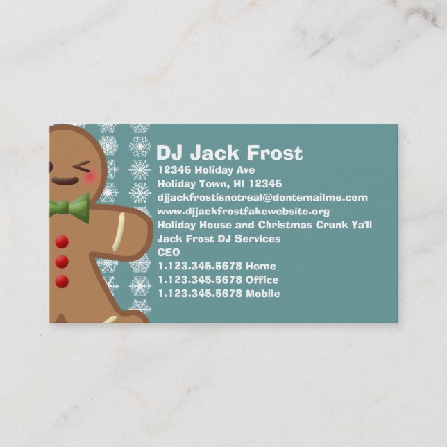 Carte De Visite Kawaii Gingerbread Homme & Snowflakes (Devant)