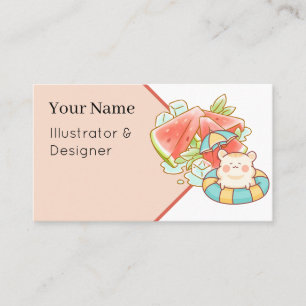 Carte De Visite Kawaii Hamster Pastèque Été - Joli Esthétique 