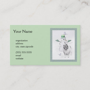 Carte De Visite Keeshond Noël Snowman Peinture Chien Art