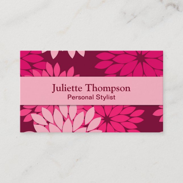 Carte De Visite Kimono floral moderne Imprimer, rose et bourgogne (Devant)
