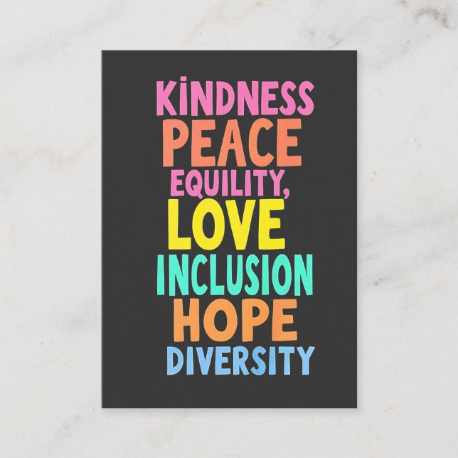 Carte De Visite Kindness Peace Equality Love Inclusion Hope Divers (Devant)