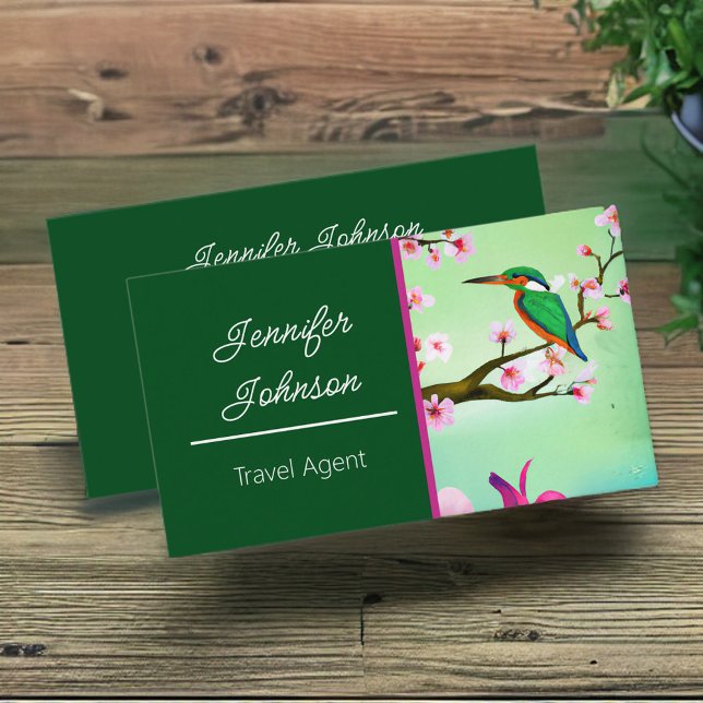 Carte De Visite Kingfisher Bird à Sakura Cherry Tree Agent de voya (Créateur téléchargé)