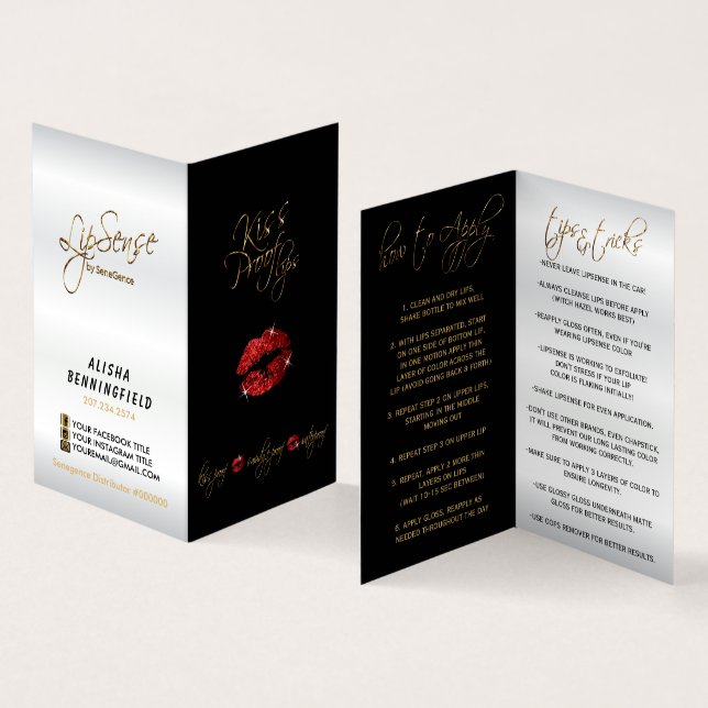 Carte De Visite Kiss Proof Red Lèvres et instructions noires (Intérieur et extérieur)