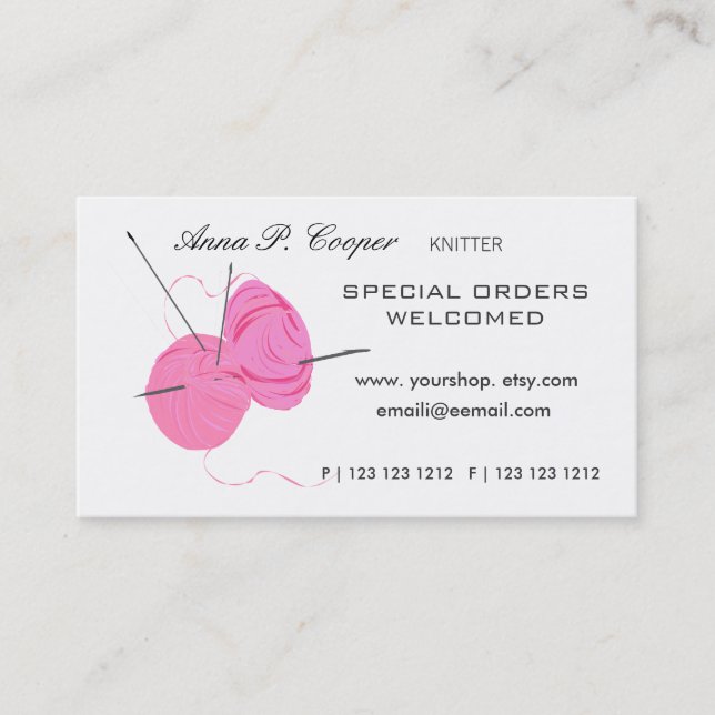 Carte De Visite Kitter Pink Cute Yarn Balls & Needles #makers (Devant)