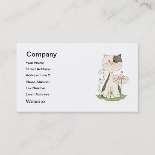 Carte De Visite Kitty noir et blanc avec la fleur