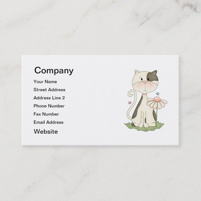 Carte De Visite Kitty noir et blanc avec la fleur (Devant)