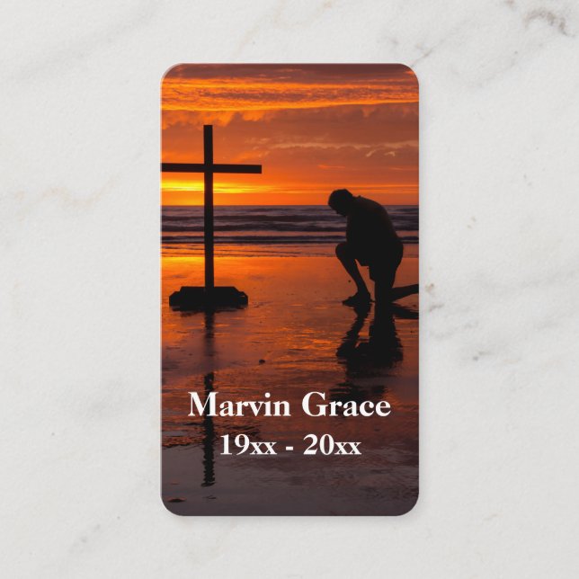 Carte De Visite Kneel at Cross Ocean Sunset Funeral Prayer Card (Devant)