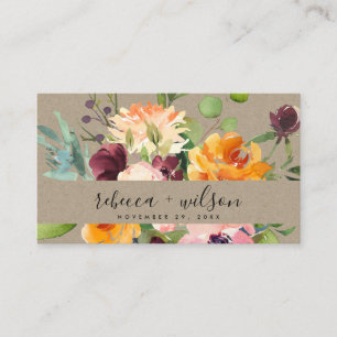CARTE DE VISITE KRAFT JAUNE ORANGE FLORAL BUNCH MARIAGE MERCI