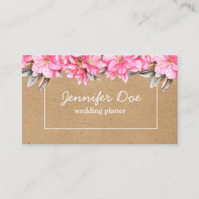 Carte de visite kraft pour fleurs d'aquarelle (Devant)