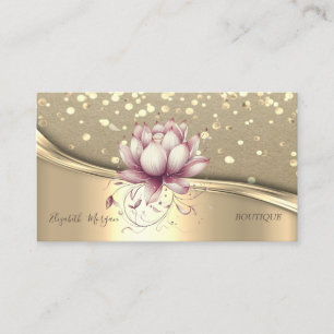 Carte De Visite Kraft rustique, confettis dorés, lotus chic