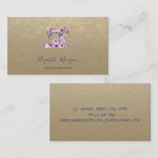 Carte De Visite Kraft Rustique, Lotus, Machine à coudre Confetti O (Devant / Derrière)