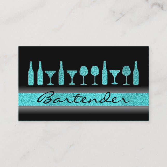 Carte De Visite La barmaid bleue turquoise de parties (Devant)