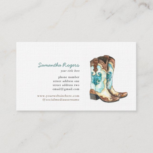 Carte De Visite La Cowgirl Boots Aquarelle Peinture (Devant)
