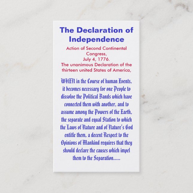 Carte De Visite La déclaration d'indépendance (Devant)