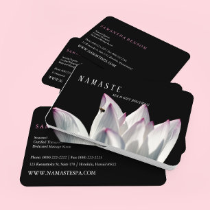 Carte De Visite La Lumière   Fleur de lotus blanc pâle sur noir ©