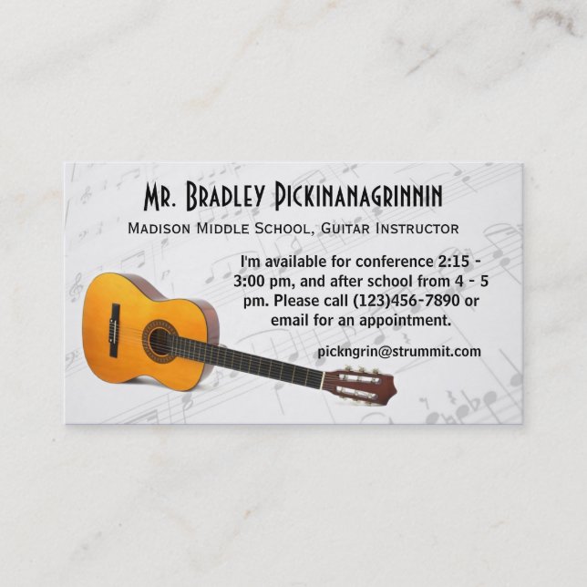 Carte De Visite La musique pense avec son Guitar Teacher Info (Devant)