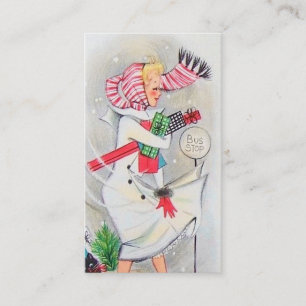 Carte De Visite La rétro dame vintage de Noël ajoutent le message