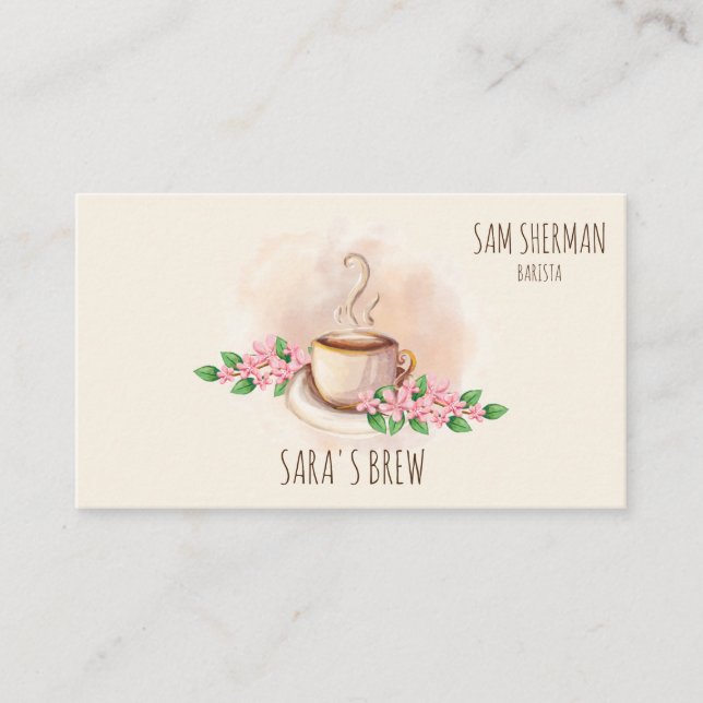 Carte De Visite la tasse de café moderne d'aquarelle de barman (Devant)