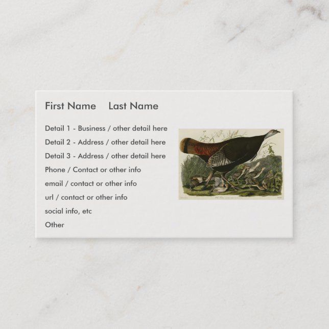 Carte De Visite La Turquie sauvage des oiseaux d'Amérique d'Audubo (Devant)
