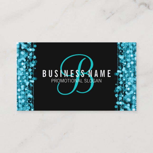 Carte De Visite La turquoise simple de monogramme s'allume et (Devant)