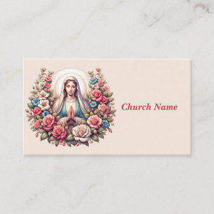 Carte De Visite La Vierge Marie priant avec des Roses