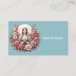Carte De Visite La Vierge Marie priant avec des Roses (Bleu)