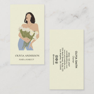 Carte De Visite Lady Tenant Bouquet De Fleurs Vert Art Abstrait
