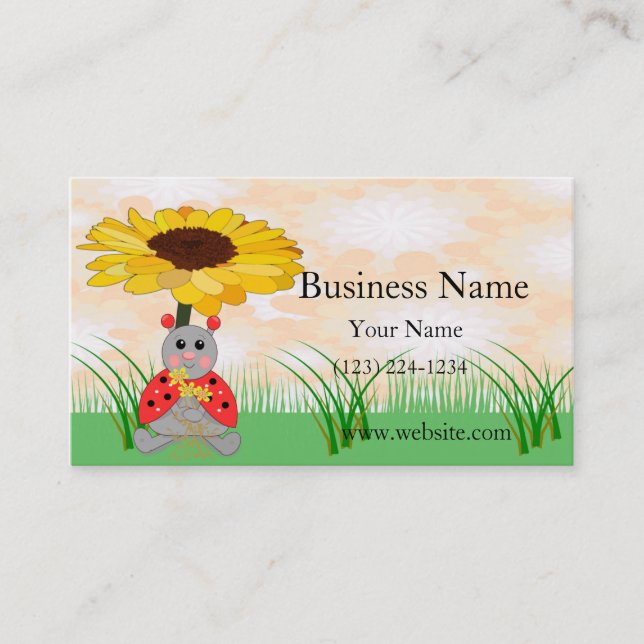 Carte De Visite Ladybug Doux Assis Sous Une Scène De Tournesol (Devant)