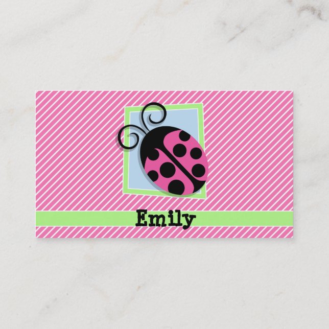 Carte De Visite Ladybug sur bandes rose et blanche (Dos)