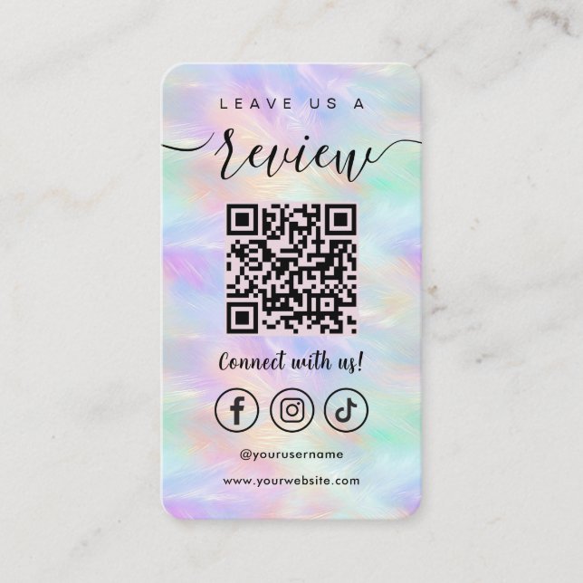 Carte De Visite Laissez-Nous Un Avis Qr Code Iridescente Opal Styl (Devant)