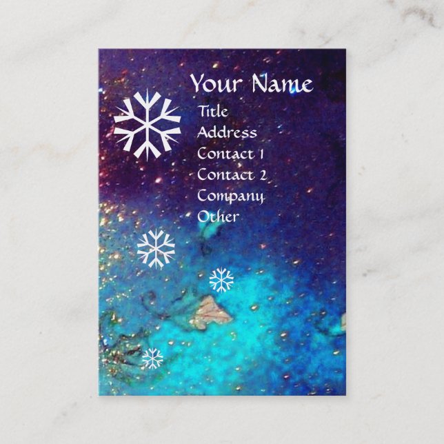 CARTE DE VISITE LAMES DE NEIGE EN ARGENT PARKLES EN BLEU (Devant)