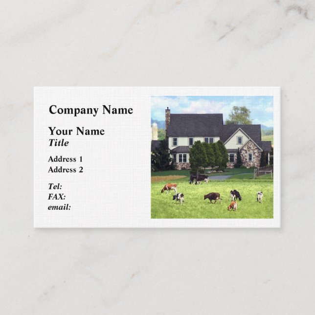 Carte De Visite Lancaster PA - Ferme familiale avec vaches en pâtu (Devant)