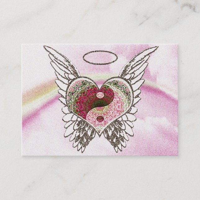 Carte De Visite L'ange de coeur de Yin Yang s'envole l'aquarelle (Devant)