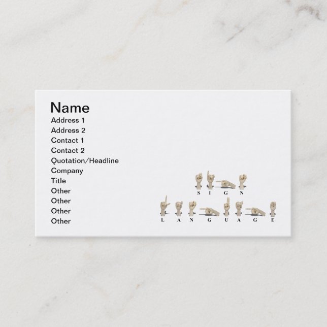 Carte De Visite Langue des signes dans Ameslan (Devant)