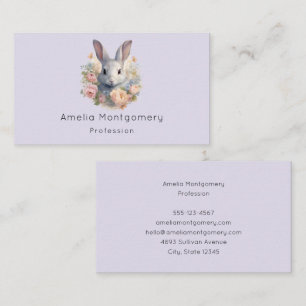Carte De Visite Lapin Entouré de Fleurs Pastel Mignon