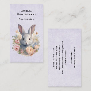 Carte De Visite Lapin entouré de fleurs pastel mignon
