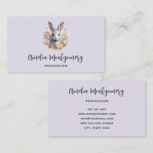 Carte De Visite Lapin entouré de fleurs pastel Mignon