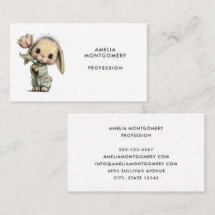 Carte De Visite Lapin mignon tenant une Tulipe